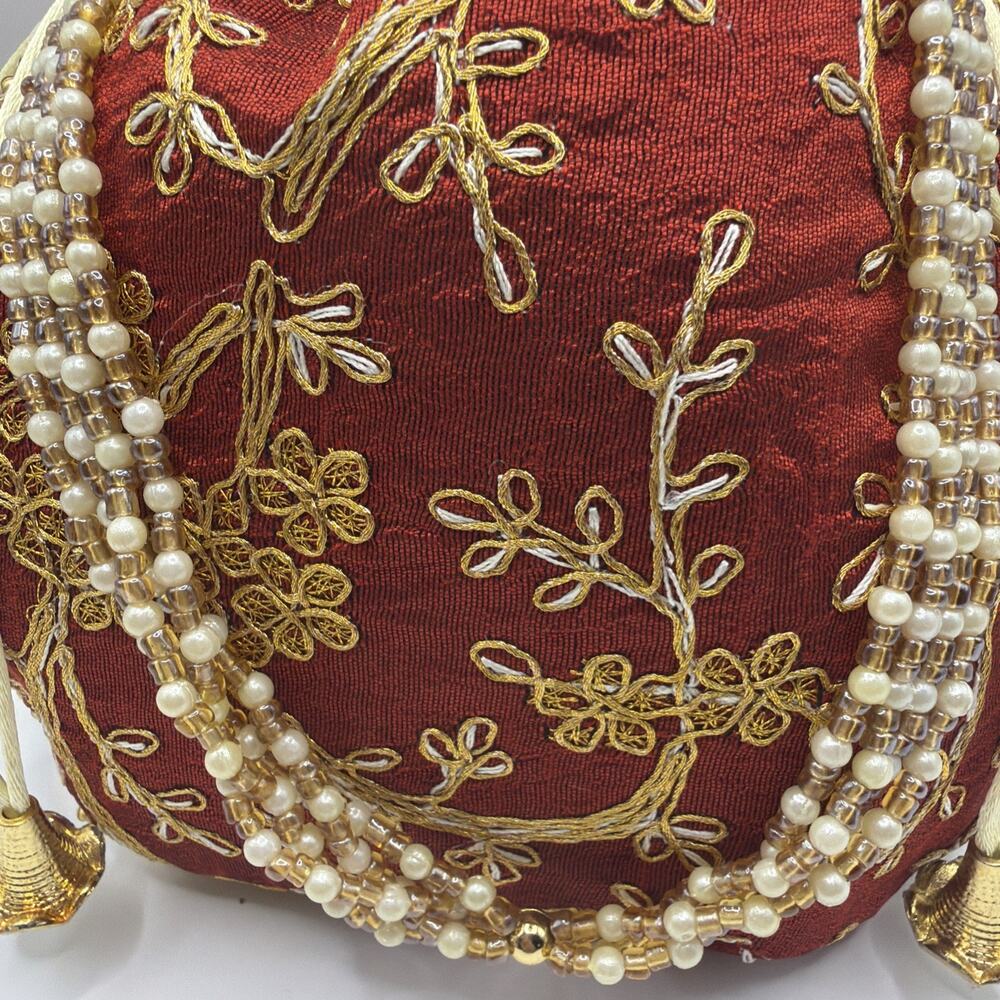 2 Indian PursesI Batwa I Potli Bag I Orange & Red I Made in India Weddings - Picture 13 of 16